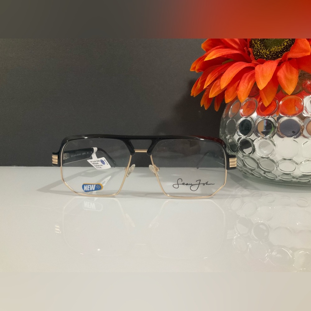 Sean John SJO 5110 Black Satin Gold Eyeglass Frames 57 15 145 NWT